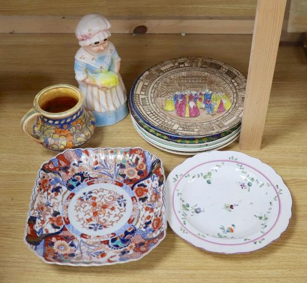 A Meissen plate, an Imari dish, Doulton plates, a Charlotte Rhead vase etc.